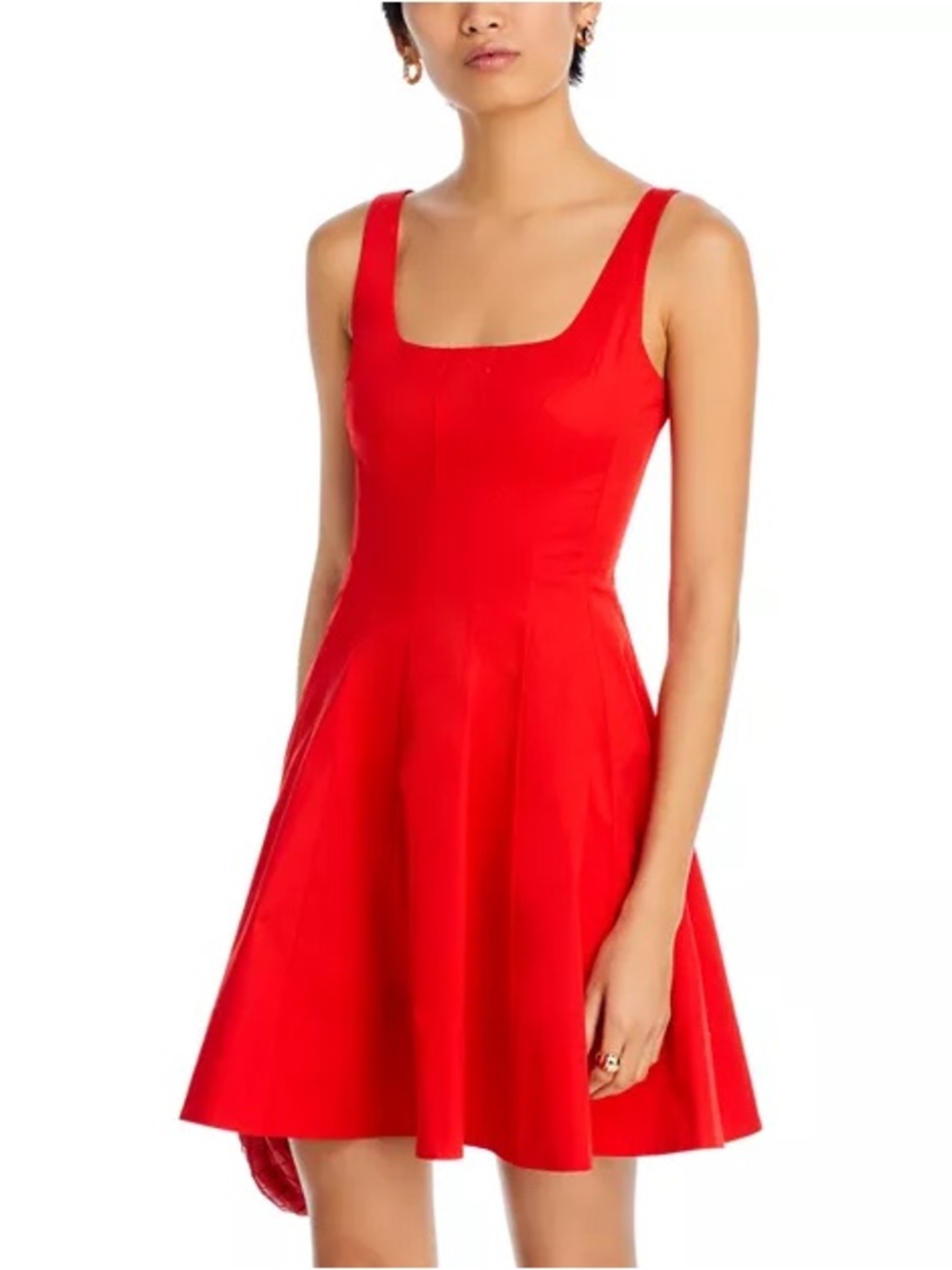 STAUD Red Rose Square-Neck Fit-and-Flare Mini Dress